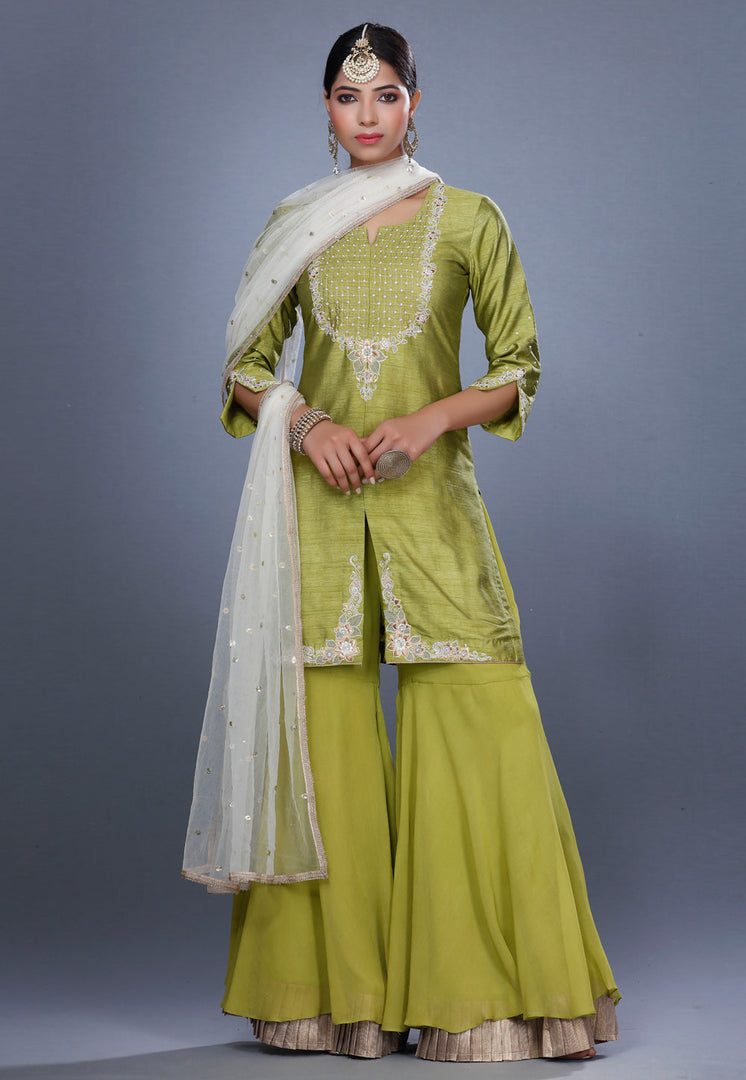 Light Green Raw Silk Pakistani Salwar Kameez
