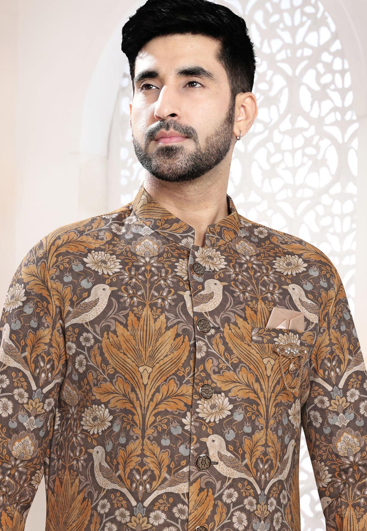 Brown Linen Indo Western Suit
