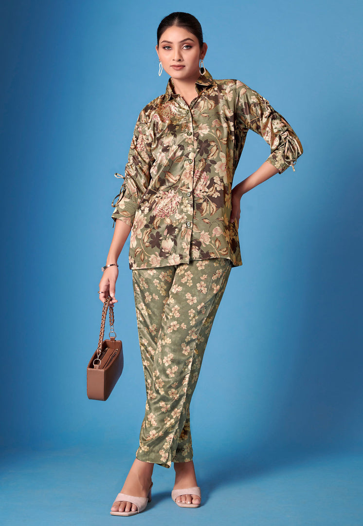 Camo Green Crepe Silk Printed Co-Ords Set