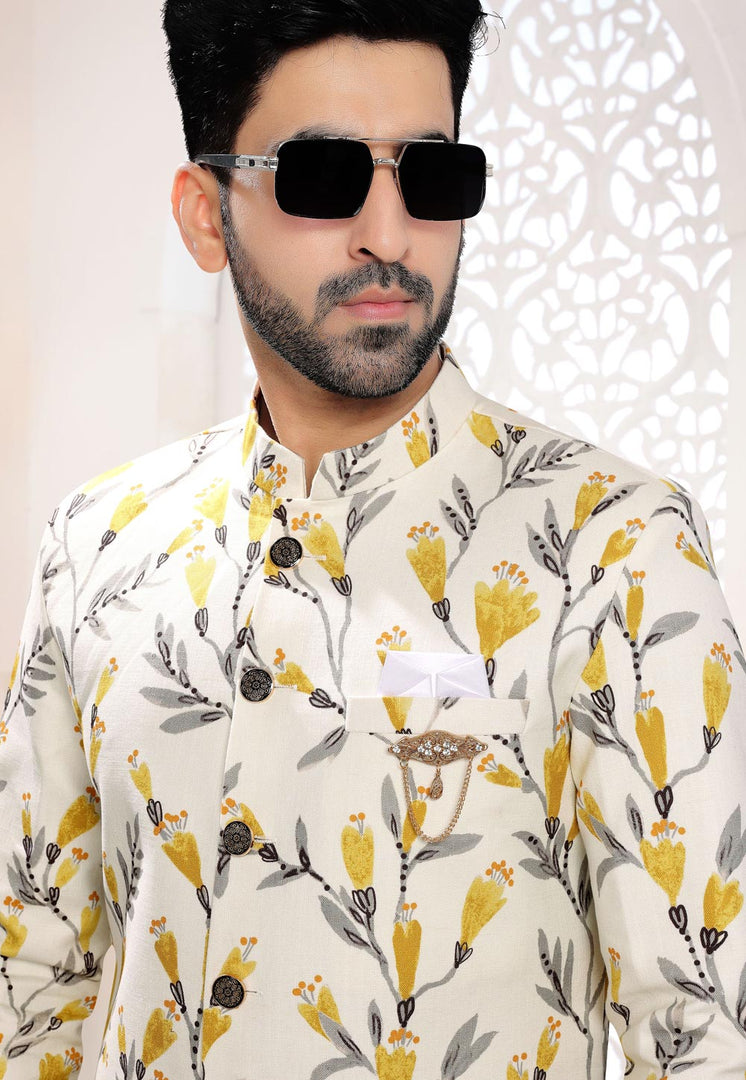 Cream Linen Indo Western Suit