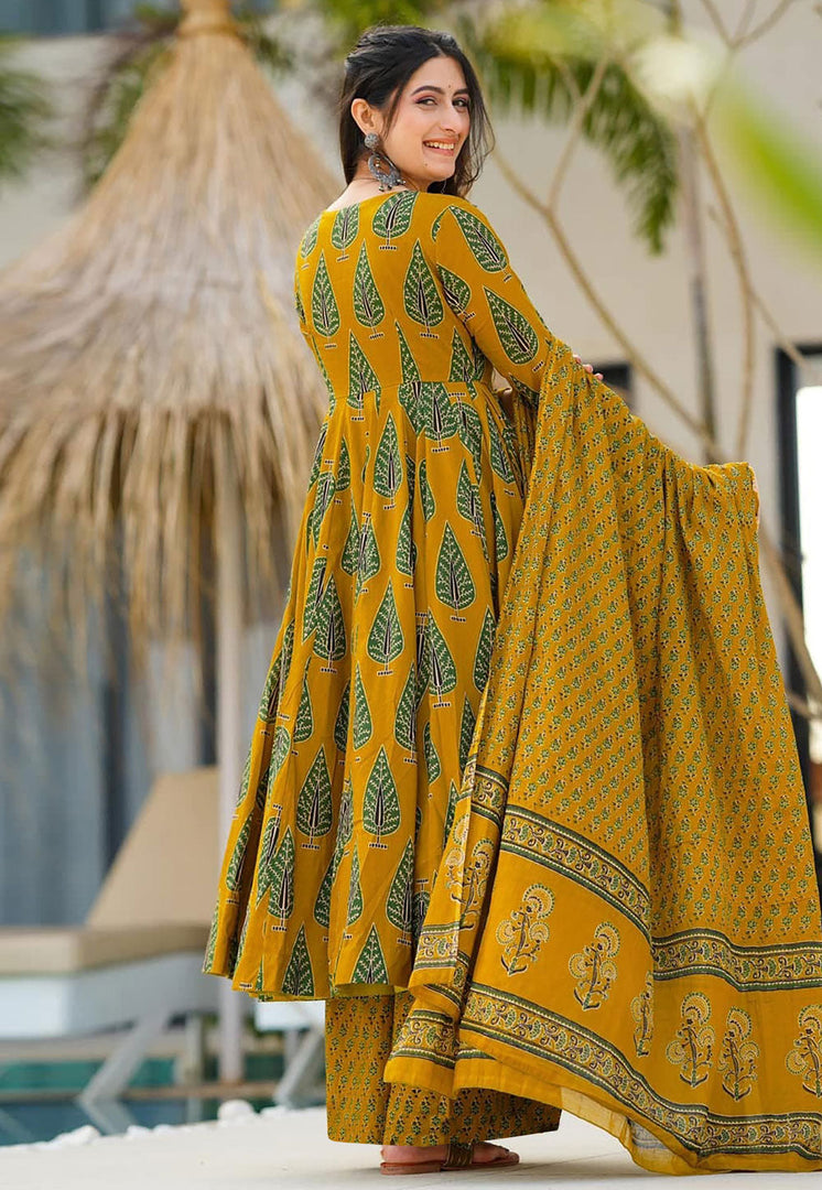 Mustard Muslin Readymade Palazzo Suit