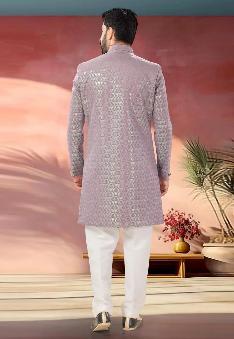 Pink Jacquard Indo Western Sherwani