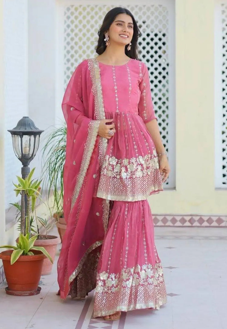 Pink Shimmer Readymade Gharara Suit