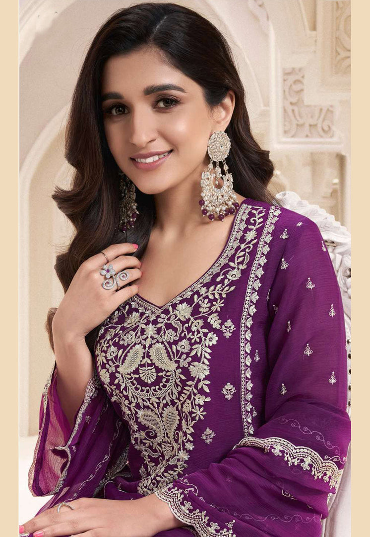 Purple Silk Chiffon Pakistani Suit